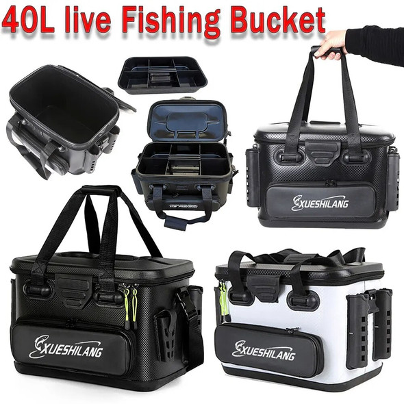 40L live Fishing Bucket EVA Thickening Fish Bucket Portable Water Tank Fishing Tackle Live Fish Box Portable Fishing Tool Boxes