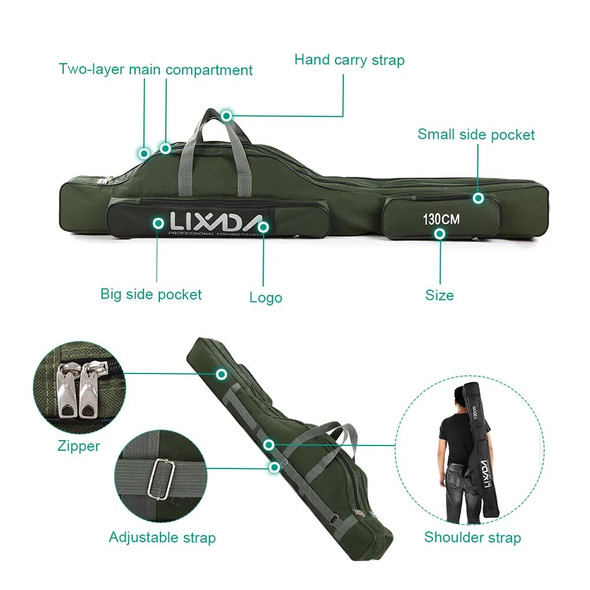 Lixada 100/130/150cm Fishing Bag Portable Folding Fishing Rod Reel Bag Fishing Tackle Carry Case Carrier Bag backpack fishing Lixada 100/130/150cm Fishing Bag Portable Folding Fishing Rod Reel Bag Fishing Tackle Carry Case Carrier Bag backpack fishing
