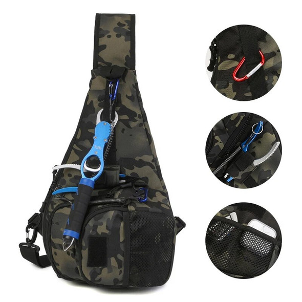 Large Capacity Fishing Lure Bag Tactical Molle Chest Bags Multiple Pockets Travel Waist Pack Fishing Gear Rod Shoulder Crossbody