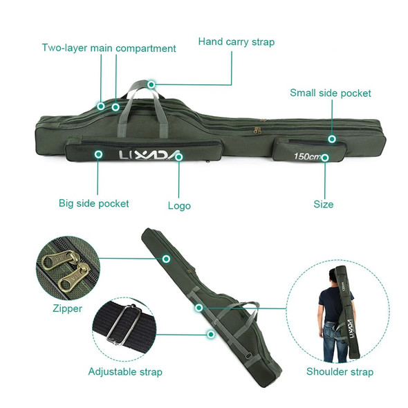 Fishing Bag Portable Foldable Fishing Rod Carrier Fish Pole Tools Storage Bag Organizer 100cm/150cm/190cm Waterproof Bag