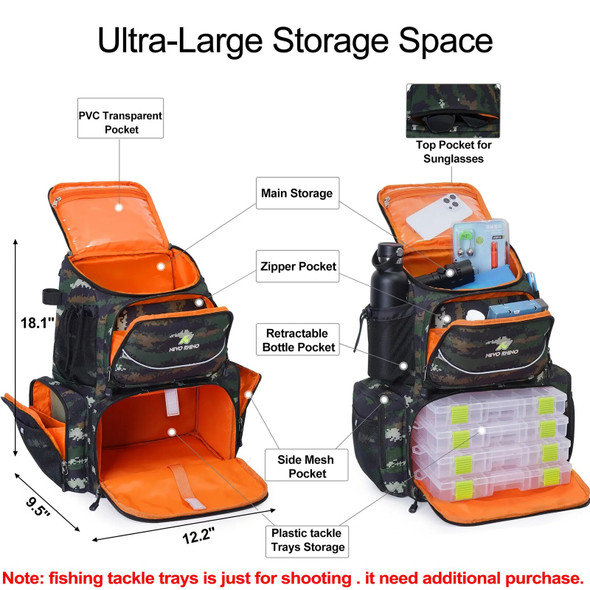 Fishing Camping Tackle Backpack Large Waterproof Lure Bag with Protective Rain Cover Tactical Bag Multi-function Fishing Pack