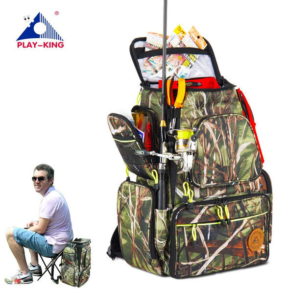 Playking Fishing Backpack with chair Waterproof Fishing bag Lures Reel Fish Tackle Storage Bag Fishing Tackle Boxes