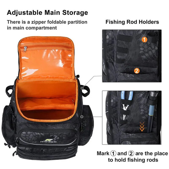 Fishing Camping Tackle Backpack with 4 Trays Large Waterproof Lure Bag with Protective Rain Cover and 4 Tackle Box Tactical Bag