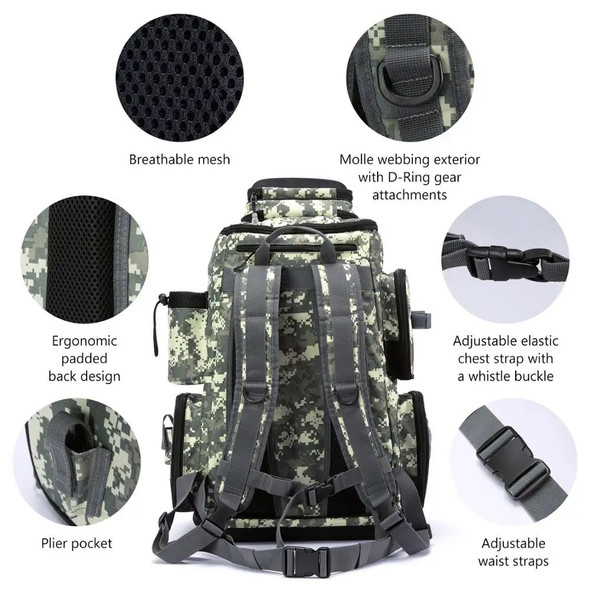Bassdash Fishing Tactical Bag Water Resistant Lightweight Tackle Backpack with Rod Holder and Protective Rain Cover