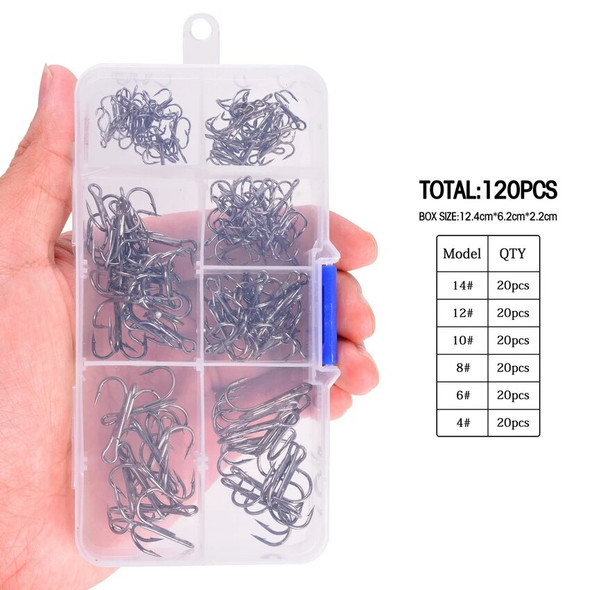 Aorace 120/50pcs High Carbon Steel Treble Fishing Hooks Blank Hard Lure Round Bent Triple Artificial Lure Fishhooks Set With Box