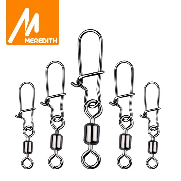 MEREDITH Pike Fishing Accessories Connector 50PCS Pin Bearing Rolling Swivel Stainless Steel Snap Fishhook Lure Swivels Tackle