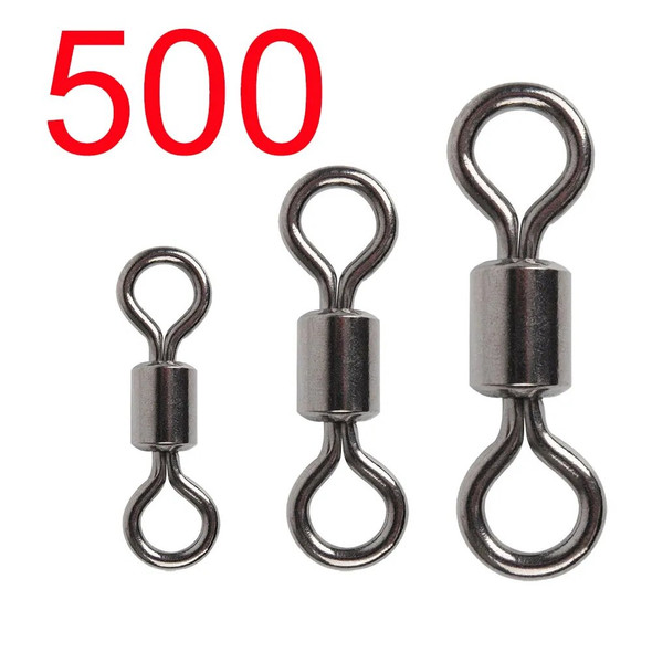 500pcs Bearing Swivel Fishing Connector Stainless Steel Carp Fishing Accessories Snap Fishhook Lure Solid Ring Swivel Tackle