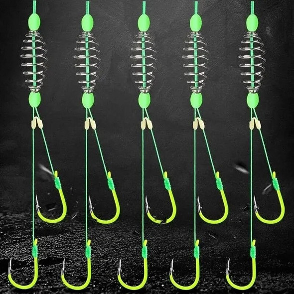 5 Pcs/Set Double Hook Fishing Line Stainless Steel Barbed Carp Hooks Bait Feeder Spring Fish Hook Tools Accessories fishing