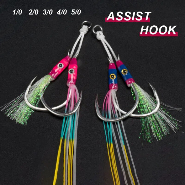 OBSESSION 10Pairs/lot High Carbon Slow Sinking Jig Hook Colorful Rubber Skirts UV Glow Ocean Boat Barbed Assist Fish Hooks Pesca