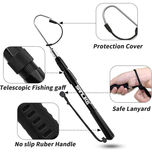 SANLIKE Telescopic Fishing Gaff with Stainless Fish Spear Hook Gripper No Slip Ruber Handle Outdoor Fishing Tackle Accessory