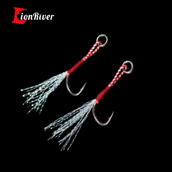 LIONRIVER 300pcs Assist Hooks For Slow Jigging Metal Jig Barbed Hook Tying Up Fishhook With Flash Tinsel Saltwater Fishing Hook