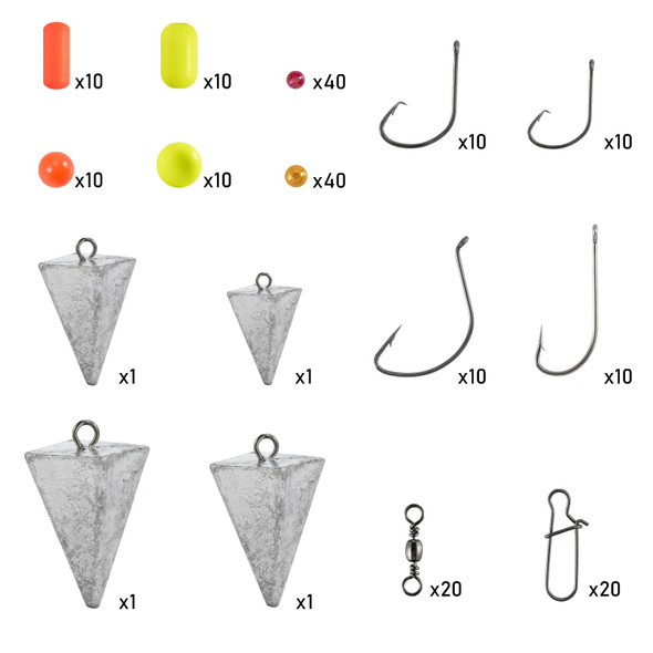 200pcs Pompano Rig Making Kit Surf Fishing Rig Saltwater Fishing Hook Weight Sinker Swivel Snap Float Bead Bass Trout