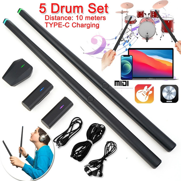 New Portable Somatosensory Drum Kit Electronic Drumsticks Air Drum Stick with Control Console for Beginners Music-lover Gifts