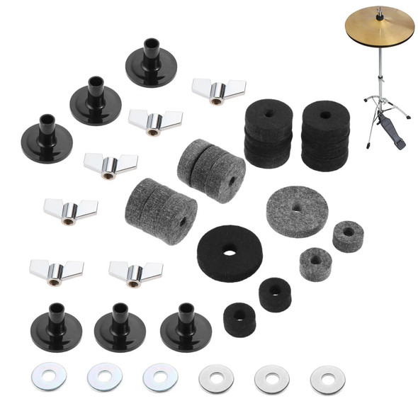 Cymbal Felts Hi-Hat Clutch Felt Hi Hat Cup Felt Cymbal Stand Sleeves with Base Wing Nuts and Cymbal Washer for Drum Set of 18Pcs