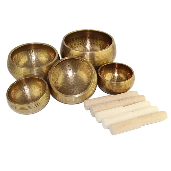 Tibetan Singing Bowl Set of 5 Meditation Sound Bowl 3.15-4.72 inch Handcrafted in Nepal for Healing and Mindfulness