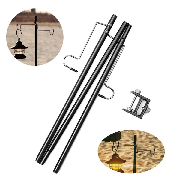 Outdoor Camping Hiking Aluminum Alloy Foldable Lamp Post Pole Portable Fishing Hanging Light Fixing Stand Holder Lantern Stand