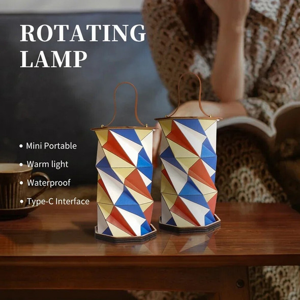 Type-C Rechargeable 10-80LM Portable Camping Lantern Outdoor Lighting Vintage Wooden Folding LED Paper Lantern For Outdoor
