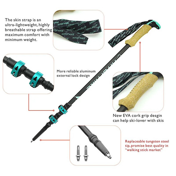 Homful Trekking poles 195g/pc carbon fiber Collapsible Telescopic Sticks Lightweight Walking Hiking Stick Climbing Stick