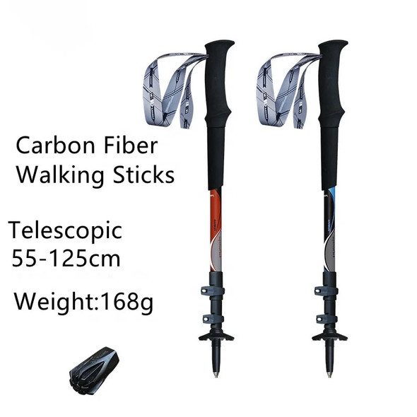 High Quality telescopic Trekking Poles Carbon Fiber Nordic Walking Sticks Walking Poles Alpenstock OEM Customized Tungsten Steel