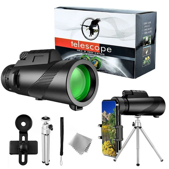 80X100 HD Monocular Telescope Durable 20000m Long Rang Bak4 Prism With/without Tripod Phone Clip Hunting Outdoor Camping Tool