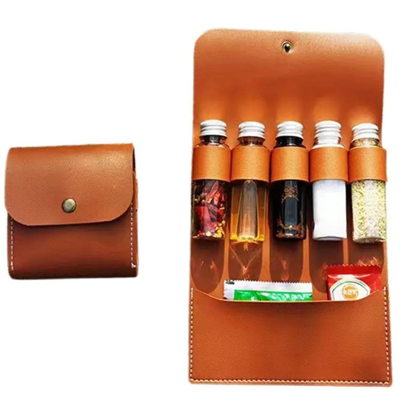 Outdoor Camping Spice Bottles Kit Portable Spice Bag With Spice Bottle Travel Spice Holder Seasoning Bag Spice Jar Organizer