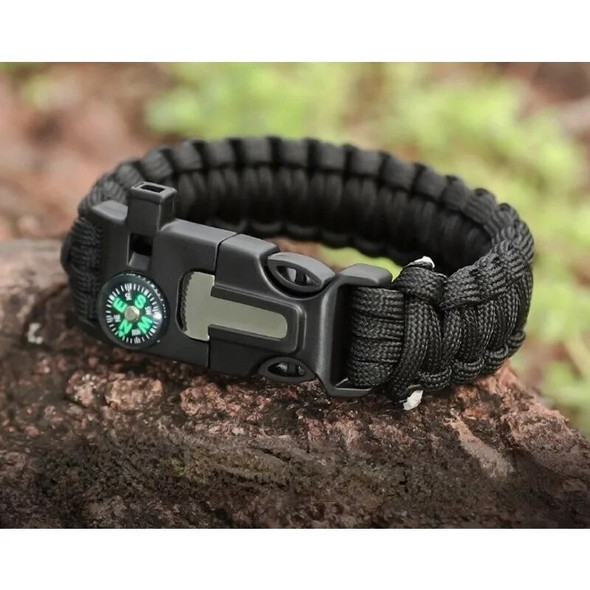 Survival Paracord Bracelet Outdoor Tactical Emergency Gear Kit Travel Camping Rope Bangles with Compass Whistle Scraper