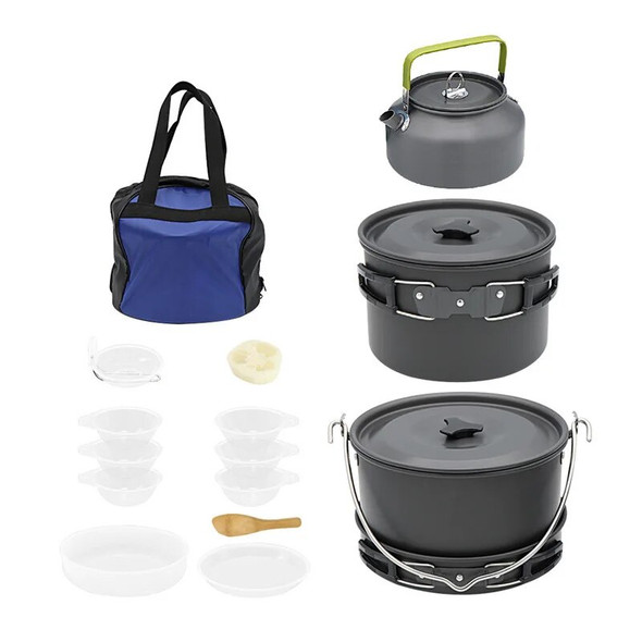 Camping Cookware Kit Outdoor Aluminum Cooking Set Water Kettle Pan Pot Travel Cutlery Utensils BBQ Tableware Hiking Picnic Tools