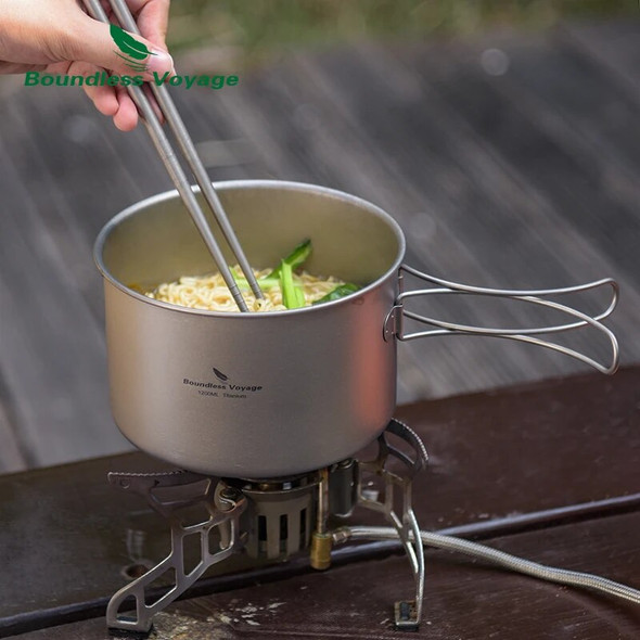 Boundless Voyage Camping Titanium Pot Pan Set Outdoor Lightweight 1200ml & 500ml Travel Cookware Hiking Picnic Cooking Kit