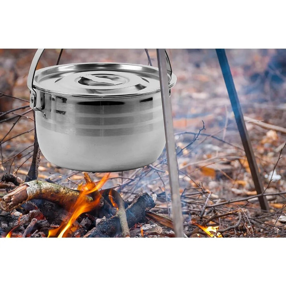 Camping Cookware Set - Compact Stainless Steel Campfire Cooking Pots and Pans | Combo Kit with Travel Tote Bag outdoor camping