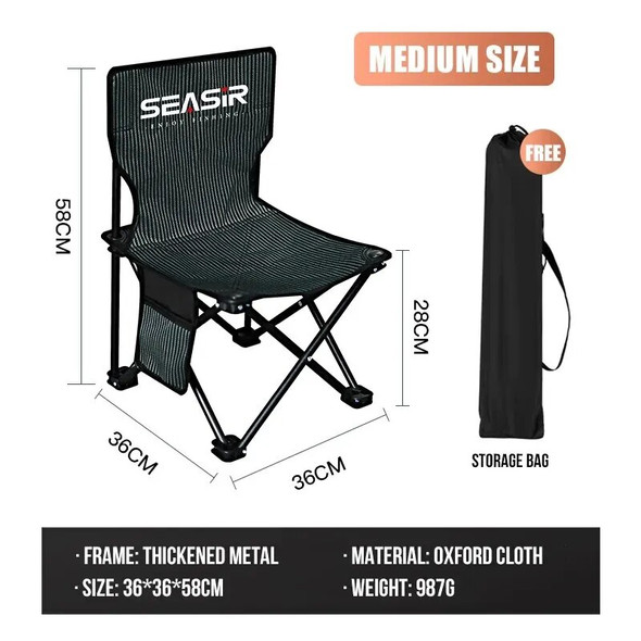 Folding Fishing Chair Portable Lightweight Double Layer Oxford Cloth Side Bag Bold Stable Fish Tools Travel Camping Chair