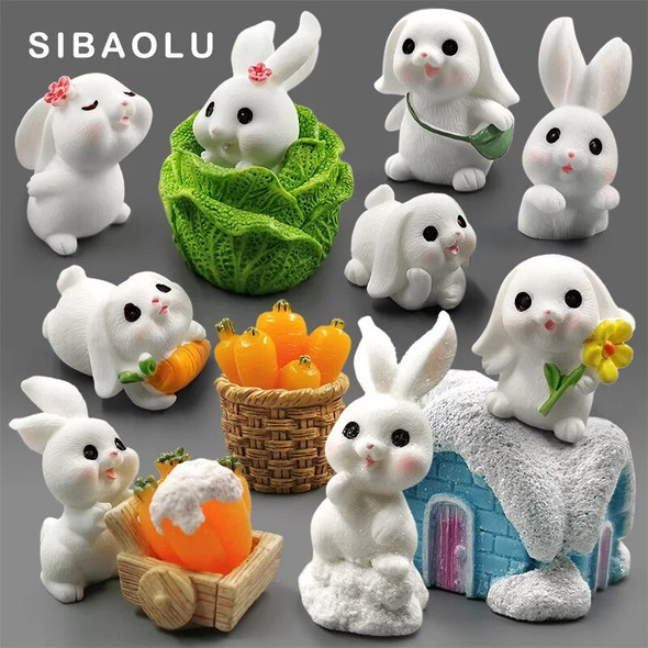 Christmas Easter White Rabbit Carrot Figurine Diy Home Kawaii Room Decor Miniature Fairy Garden Decoration Accessories Modern