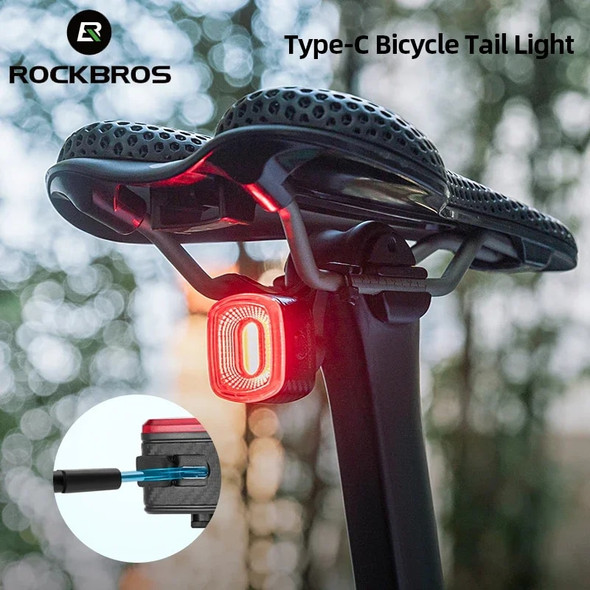 ROCKBROS Type-C Bicycle Tail Light Waterproof Flashlight for Bike 4 Modes Warning Safety Ultralight Rear Lamp Cycle Accessories