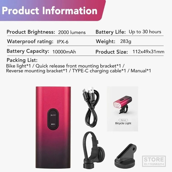10000mAh Bicycle Front Light Hoisting Headlights Multifunctional Holder USB Charing Led Bike Light Garmin