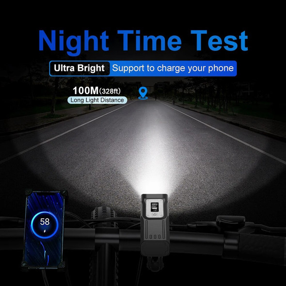 GTR60 Powerful Bicycle Light USB-C Rechargeable Super Bright 2000 Lumens Front and Rear Bike Flashlight Power Bank MTB Accessory