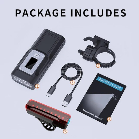 GTR60 Powerful Bicycle Light USB-C Rechargeable Super Bright 2000 Lumens Front and Rear Bike Flashlight Power Bank MTB Accessory