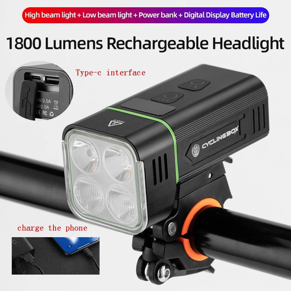 1800ML Light Bicycle Lighting Headlight/Flashlight For Bicycle Lantern Bike Light Waterproof Rechargeable Bike Accessories