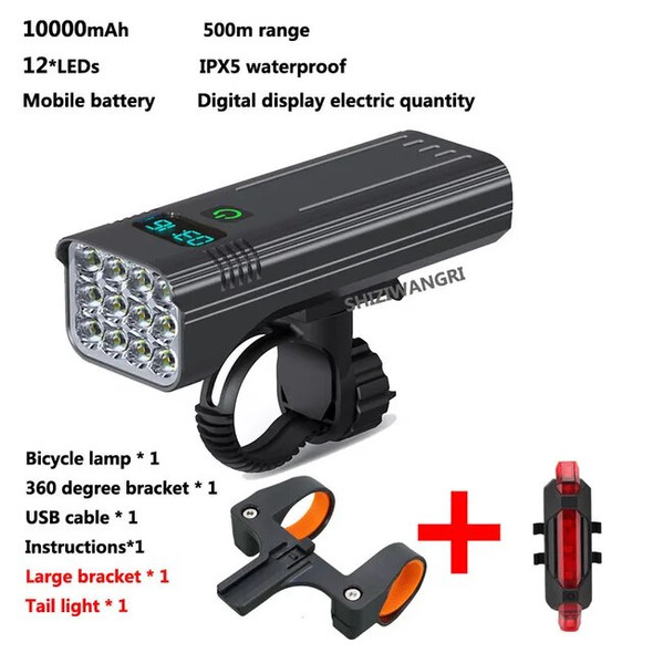 10000mAh Bike Bicycle Light USB LED Rechargeable Set Mountain Cycle Front Back Highlight 12*LED Headlight Lamp Flashlight