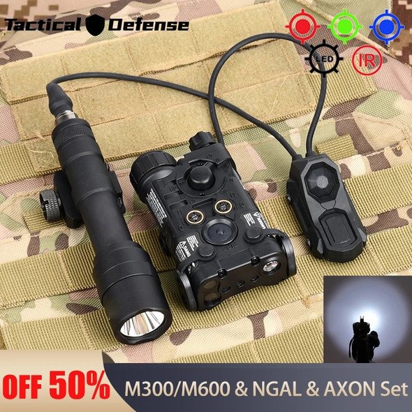 Airsoft NGAL Tactical Red Green Blue Laser White LED Scout Light Surefi M300 M600 Metal LED Flashlight With Function Axon Switc