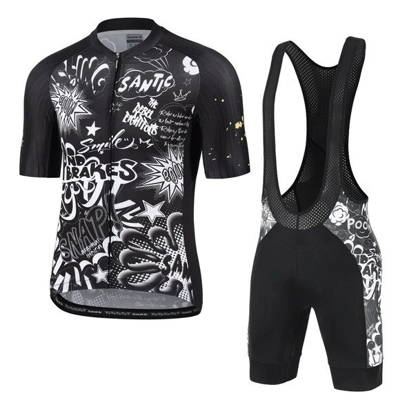Santic Men's Cycling Jersey Set Bib Shorts 4D Padded Short Sleeve Set Quick Dry MTB Bike Outdoor Fitness Activewear Asian Size
