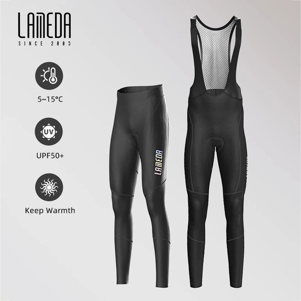 LAMEDA Cycling Bib Pants Winter Autumn Fleece Warm Men Bicycle Bib Shorts Sponge Pad MTB Road Bike Long Pants