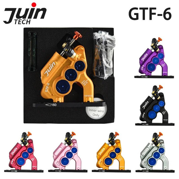 1pc Juin TECH GTF-6 Bicycle 6 Pistons Flat Mount Cable Pulling Hybrid Hydraulic Disc Brake Caliper Road Folding Bike Brake Part