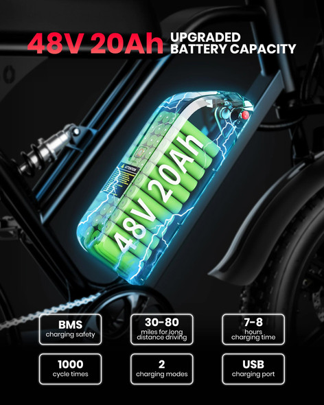 AMYET V9-G60 Adults Electric Bike 1000W Motor Bicycle 48V 20/25AH 20 Inch Tire Ebike Electric E Bikes Mountain Moped Ebikes