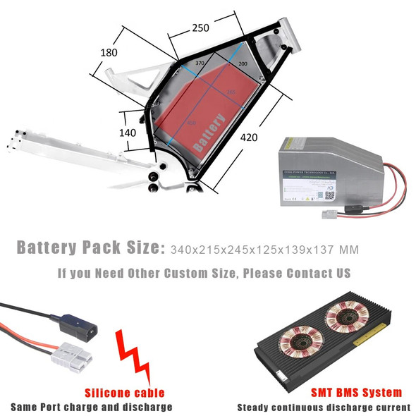 72V 40AH 50AH 70AH Bomber Cross-country Electric bike Frame Polygon Battery Pack with 3000W 5000W 8000W 150A BMS