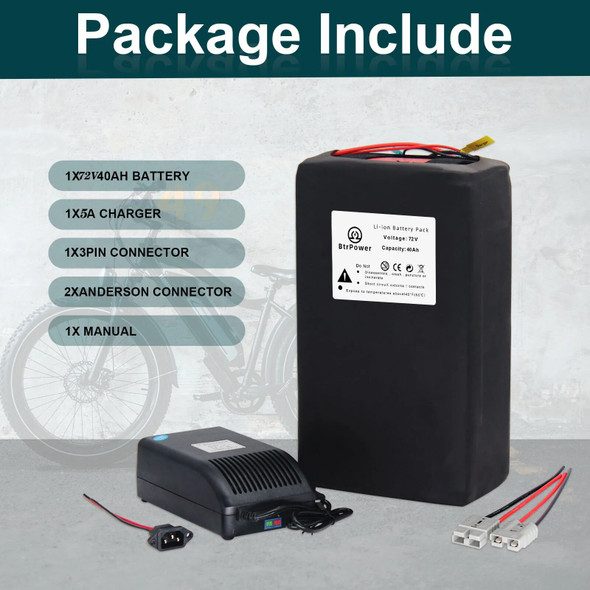 72V 40A Lithium-Ion Battery Pack for Electric Bike with Charger 50A BMS Short Circuit Protection Fast Charging Deep Cycle