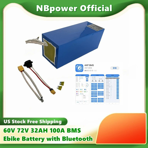 NBpower 72v 32AH Electric Bike Lithium Batterybluetooth function for 3000W-5000W Hub Motor ,E-bike Kit with 5A charger