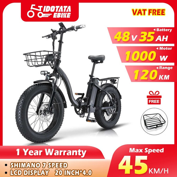 1000W 35AH Electric Bike for Adults Foldable Ebike with High-capacity Battery 20" x 4.0 Fat Tire Urban Electric Bicycle