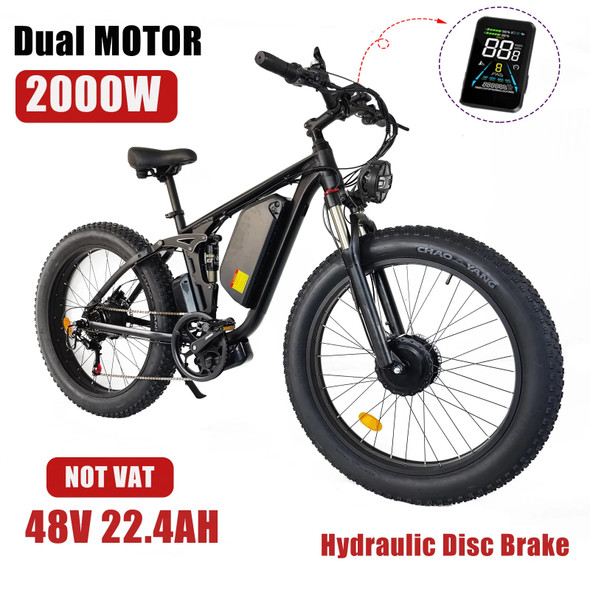 2000W Dual Motor Electric Mountain Bicycle 48V 22.4AH Full Suspension City Road Ebike 26" Fat Tire E Bike V3 MTB Velo