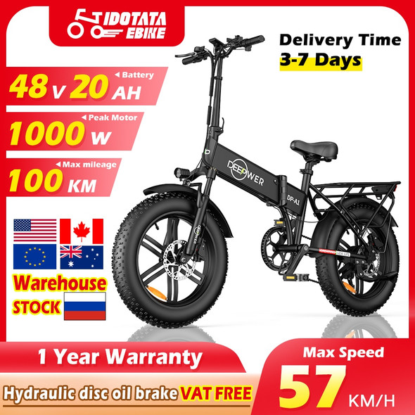 IDOTATA EU Delivery 1000W Electric Bike 48V 20AH Folding Mountain Ebike 20Inch Fat Tire Urban Commuting Electric Bicycle 36MPH