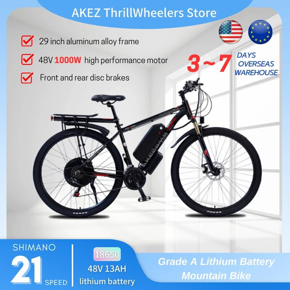 AKEZ Mountain Bike Moped Electric Bicycle Retro Motorcycle 48V 1000W Electric Motorcycle Adult Bicycle Electric Bicycles