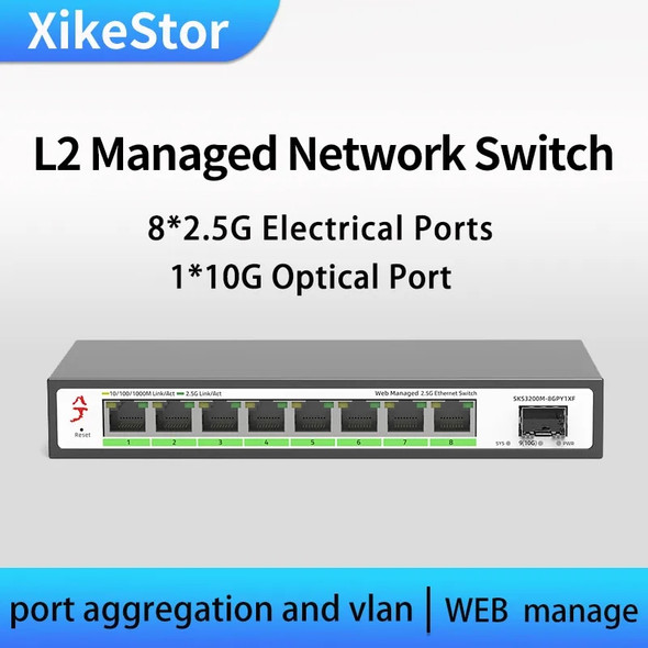 XikeStor 2.5g Switch Simple L2 managed 8 Port ethernet Network Switcher 10gb Uplink Hub Internet Splitter plug and play fanless